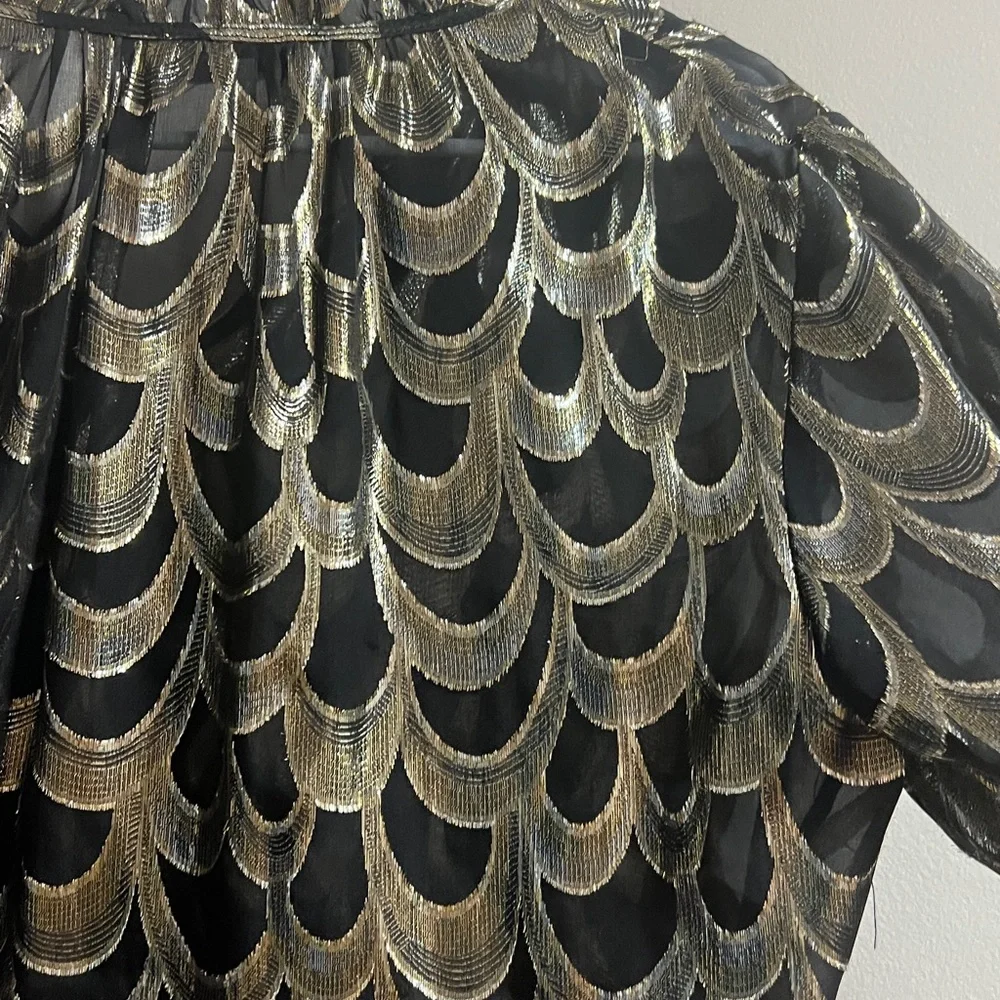 Milly Black & Gold Open Front Sheer Silk Blouse L - Picture 13 of 14